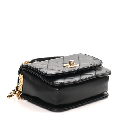 Small Quilted Lambskin Flap Shoulder Bag - Black