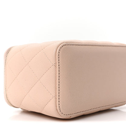 Small Quilted Caviar Handbag - Beige