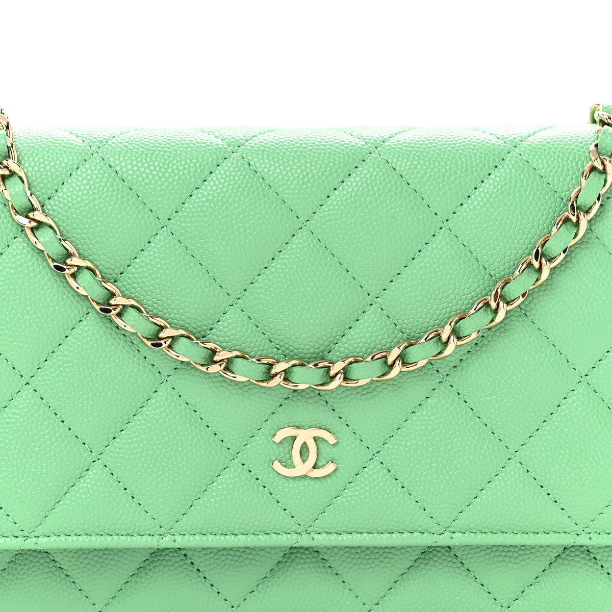 Quilted Caviar Wallet Bag - Green