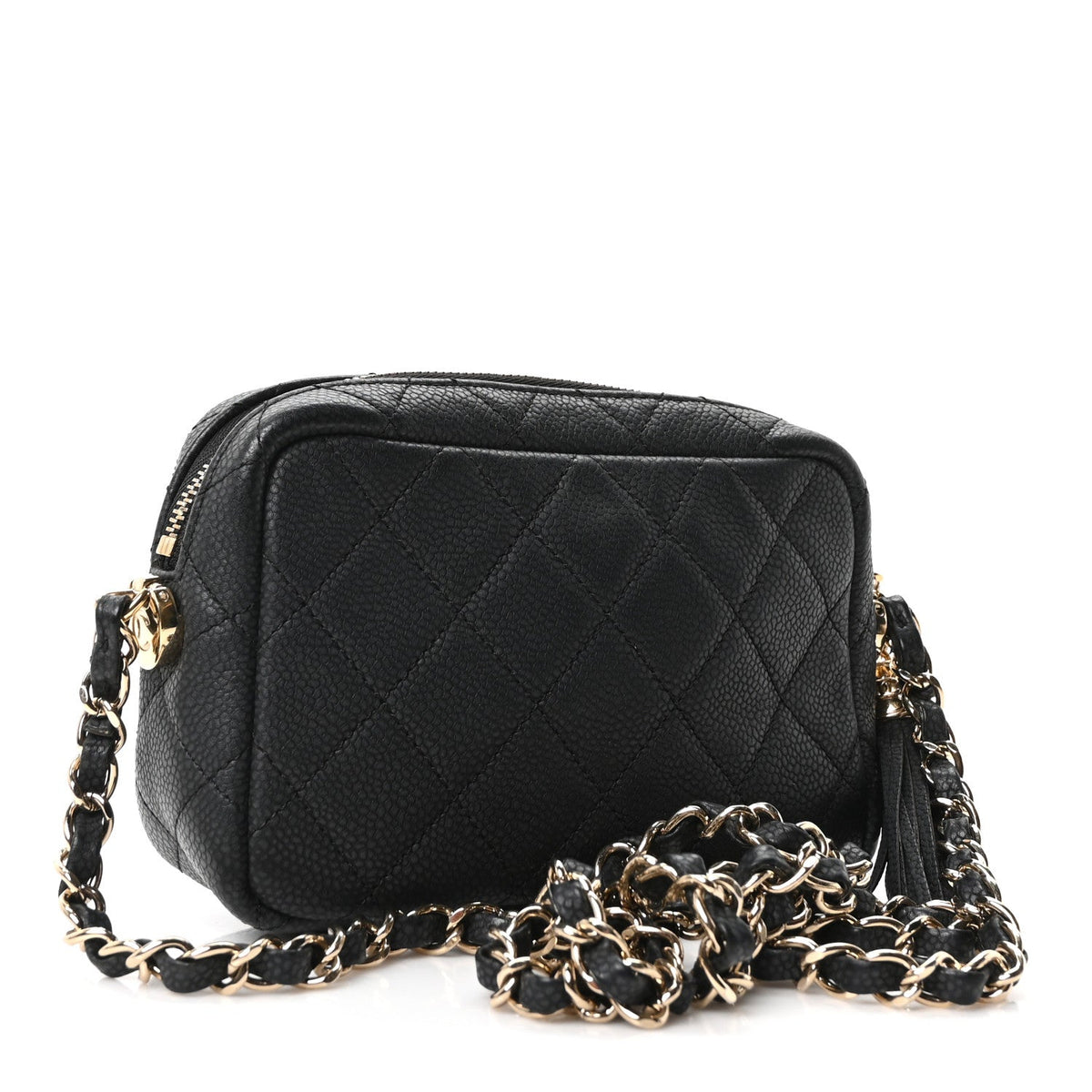 Mini Quilted Caviar Handbag - Black