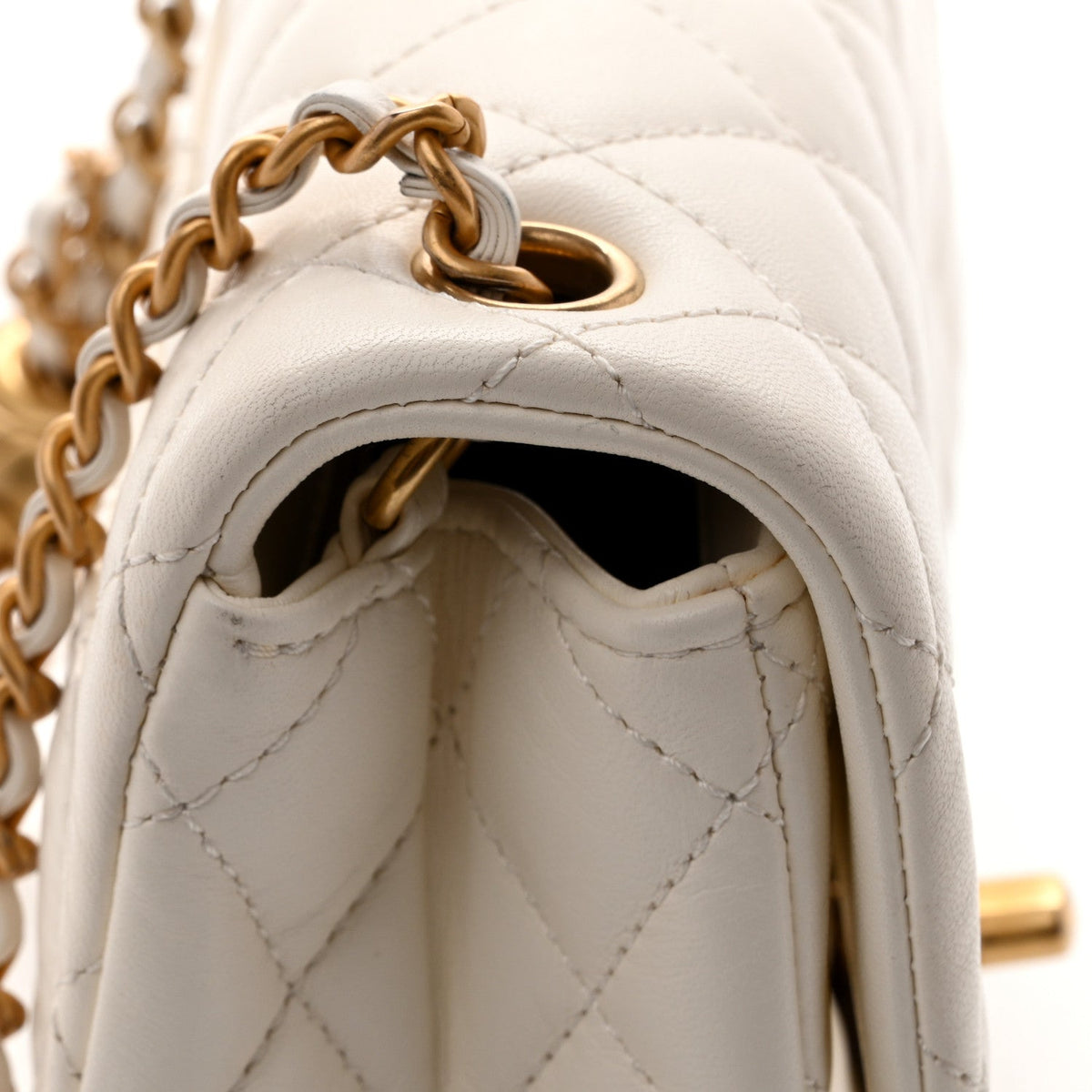 Mini Quilted Lambskin Flap Shoulder Bag - White
