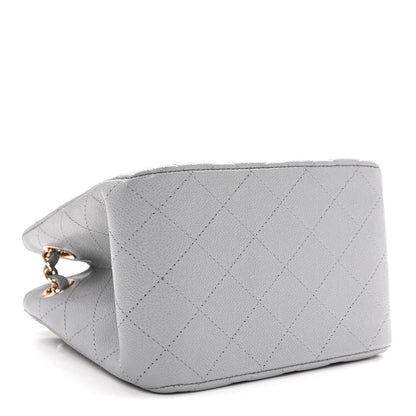 Mini Quilted Caviar Bucket Bag - Grey