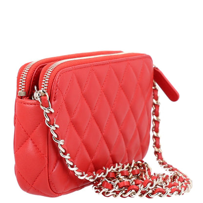 Small Quilted Lambskin Clutch Bag - Red
