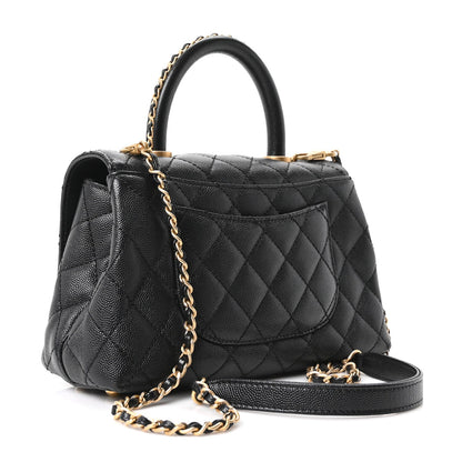 Mini Quilted Caviar Flap Shoulder Bag - Black