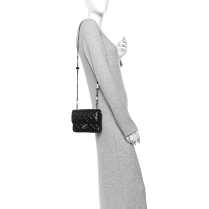 Mini Quilted Lambskin Flap Shoulder Bag - Black