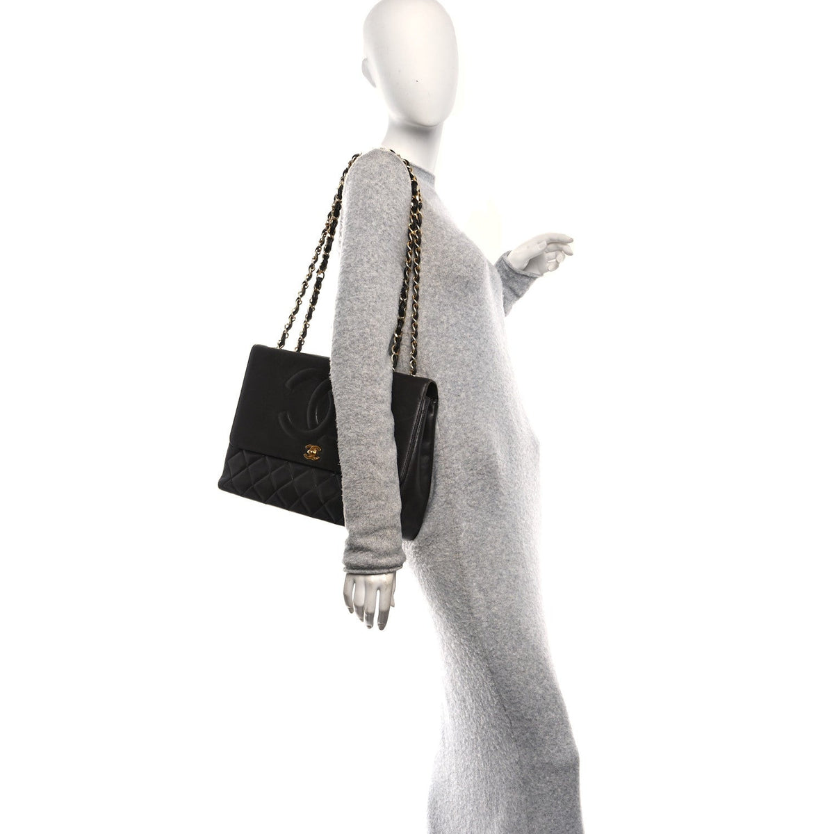 Maxi Quilted Lambskin Flap Shoulder Bag - Brown
