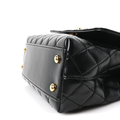 Mini Quilted Calfskin Flap Shoulder Bag - Gold