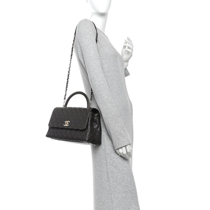 Small Quilted Caviar Flap Shoulder Bag - Brown