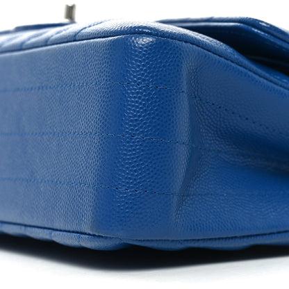 Medium Quilted Caviar Flap Shoulder Bag - Blue