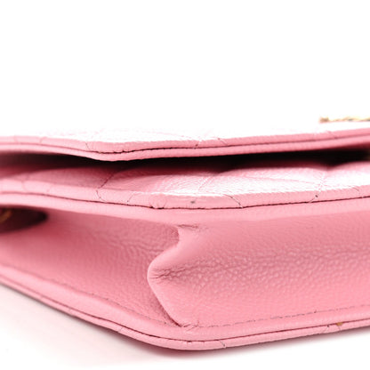 Quilted Caviar Wallet Bag - Pink