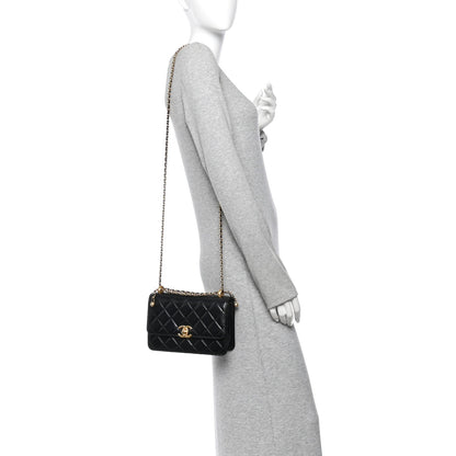 Quilted Calfskin Flap Shoulder Bag - Black
