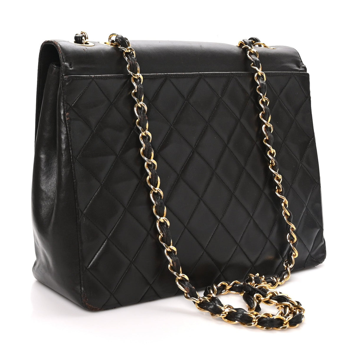 Maxi Quilted Lambskin Flap Shoulder Bag - Brown