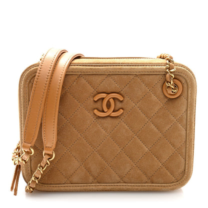 Quilted Suede Handbag - Brown