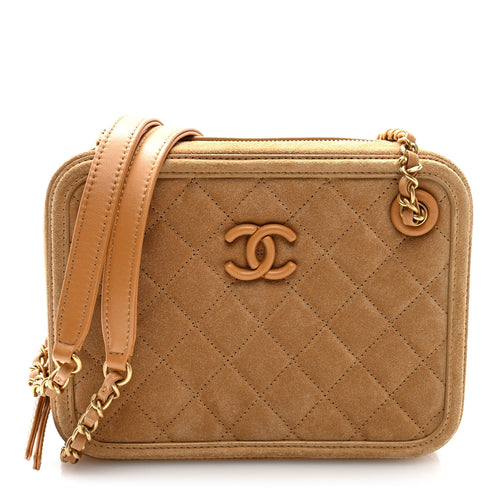 Quilted Suede Handbag - Brown
