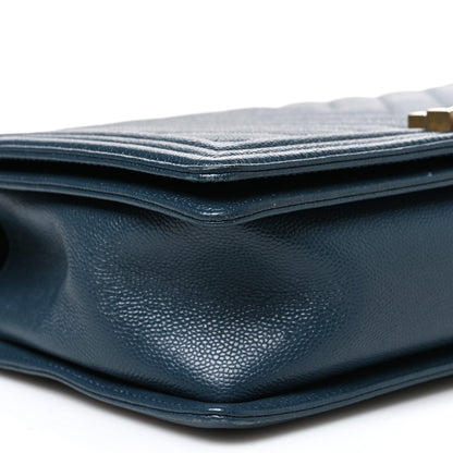 Medium Quilted Caviar Flap Shoulder Bag - Blue