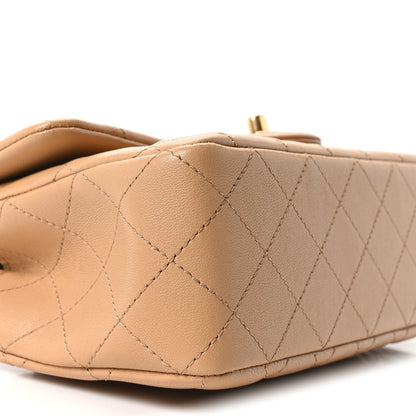 Mini Quilted Lambskin Flap Shoulder Bag - Tan