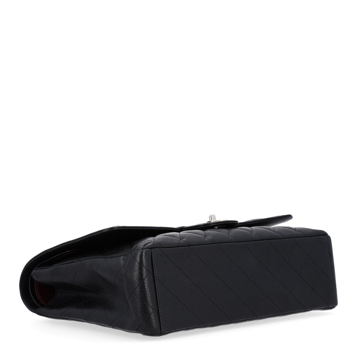 Maxi Quilted Caviar Flap Shoulder Bag - Black