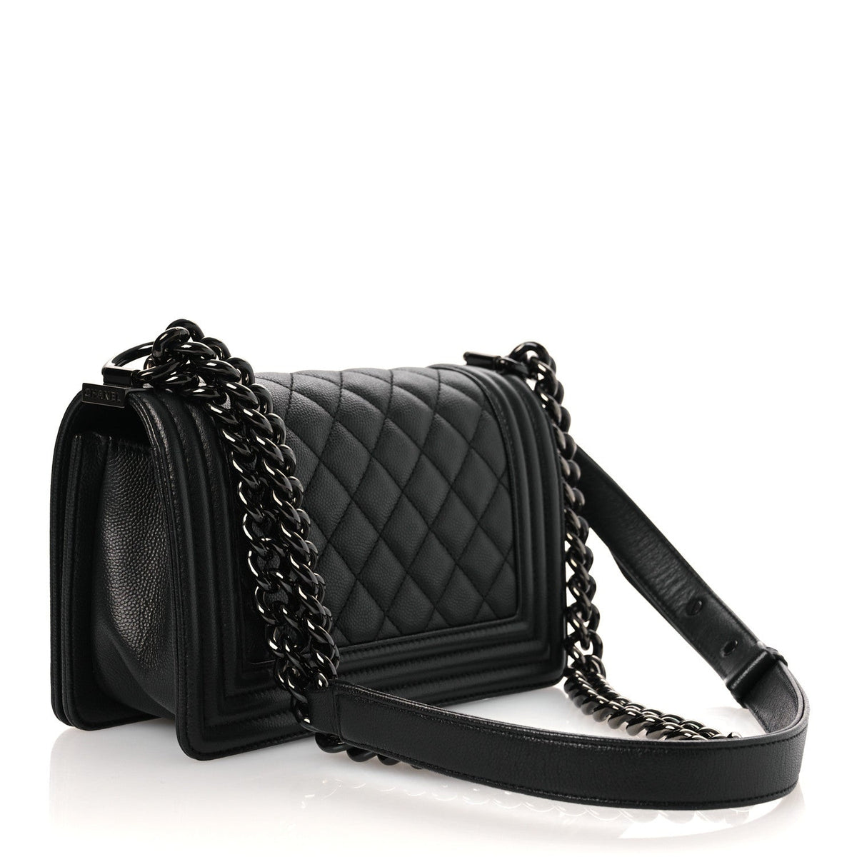 Small Quilted Caviar Flap Shoulder Bag - Black