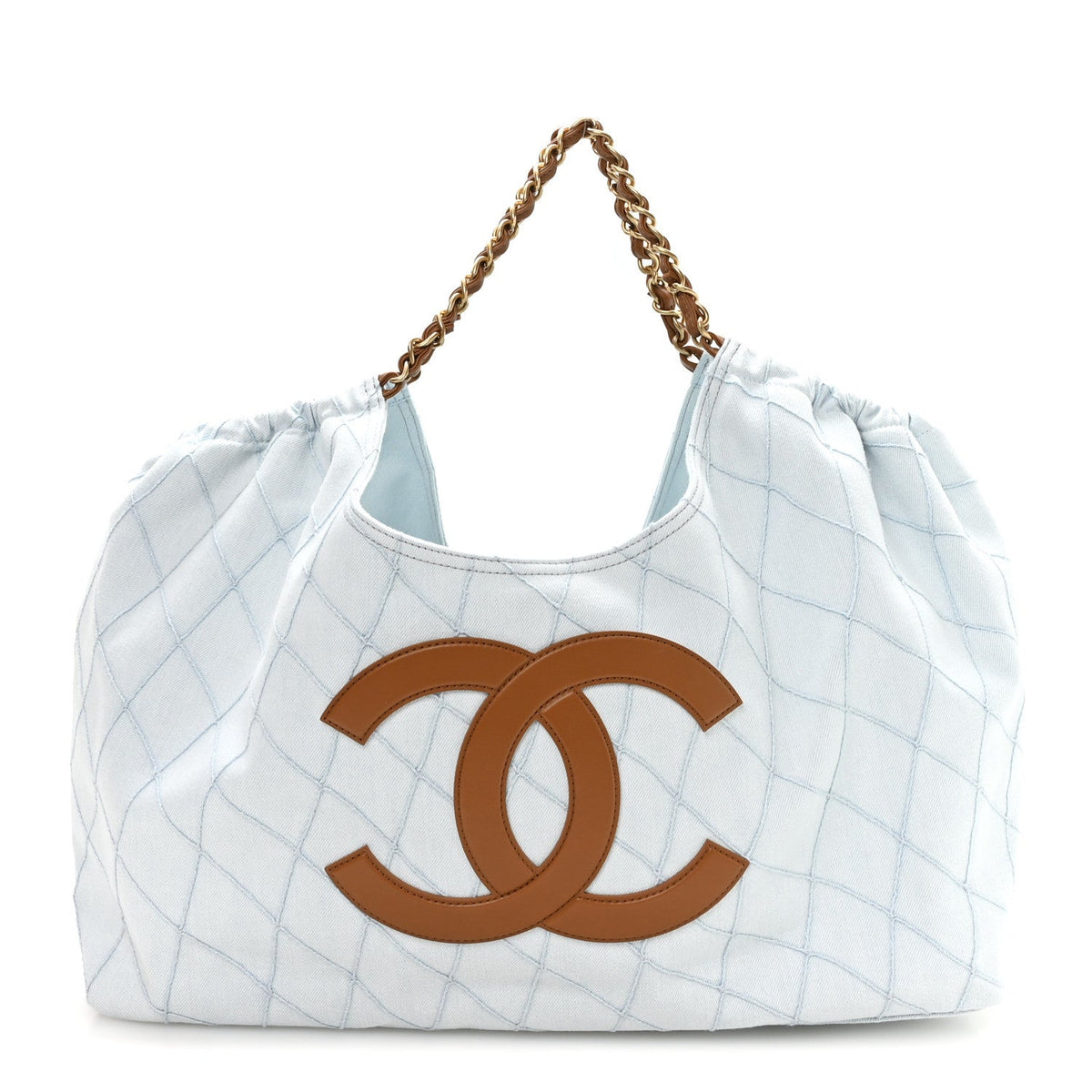 Small Quilted Calfskin Tote Bag - Light Blue