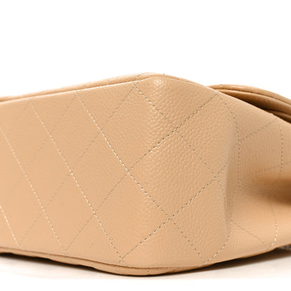 Quilted Caviar Flap Shoulder Bag - Beige
