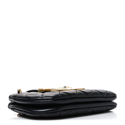 Small Quilted Lambskin Flap Shoulder Bag - Black