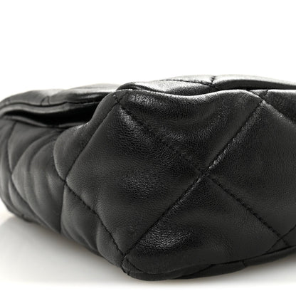 Large Quilted Lambskin Flap Shoulder Bag - Black