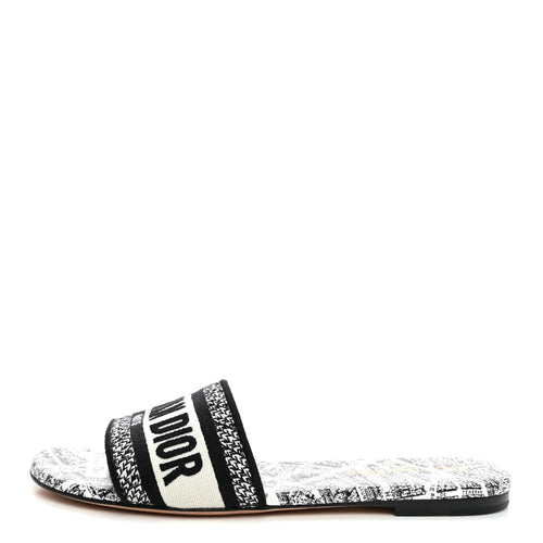 Canvas Embroidered Paris Dway Mules Slide Sandals White Black