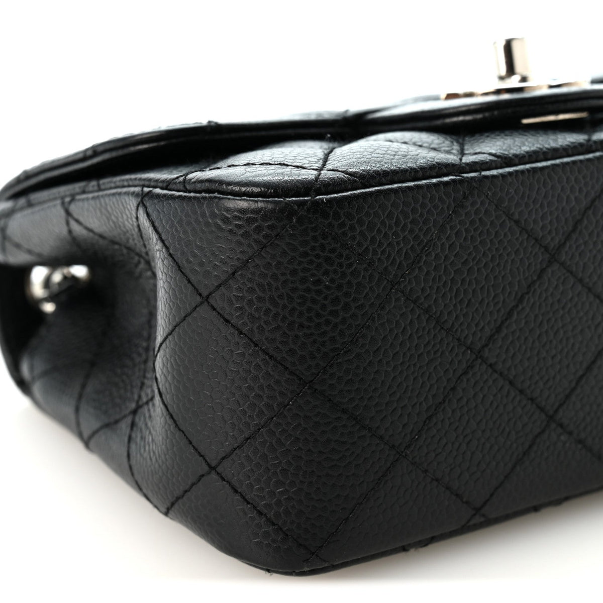 Mini Quilted Caviar Flap Shoulder Bag - Black