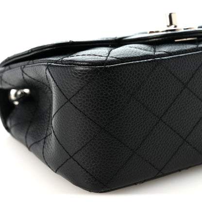 Mini Quilted Caviar Flap Shoulder Bag - Black