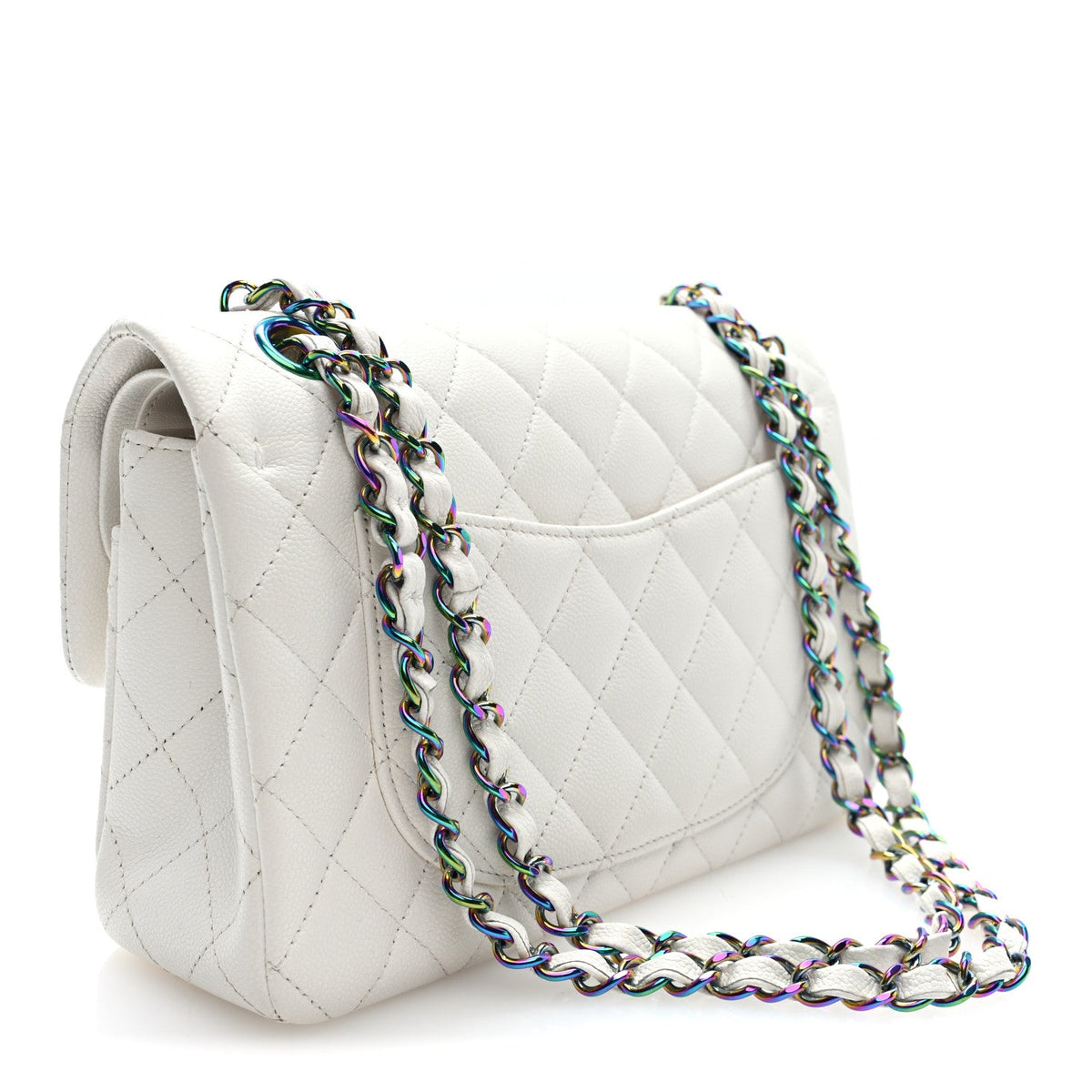 Small Quilted Caviar Flap Shoulder Bag - White