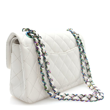 Small Quilted Caviar Flap Shoulder Bag - White