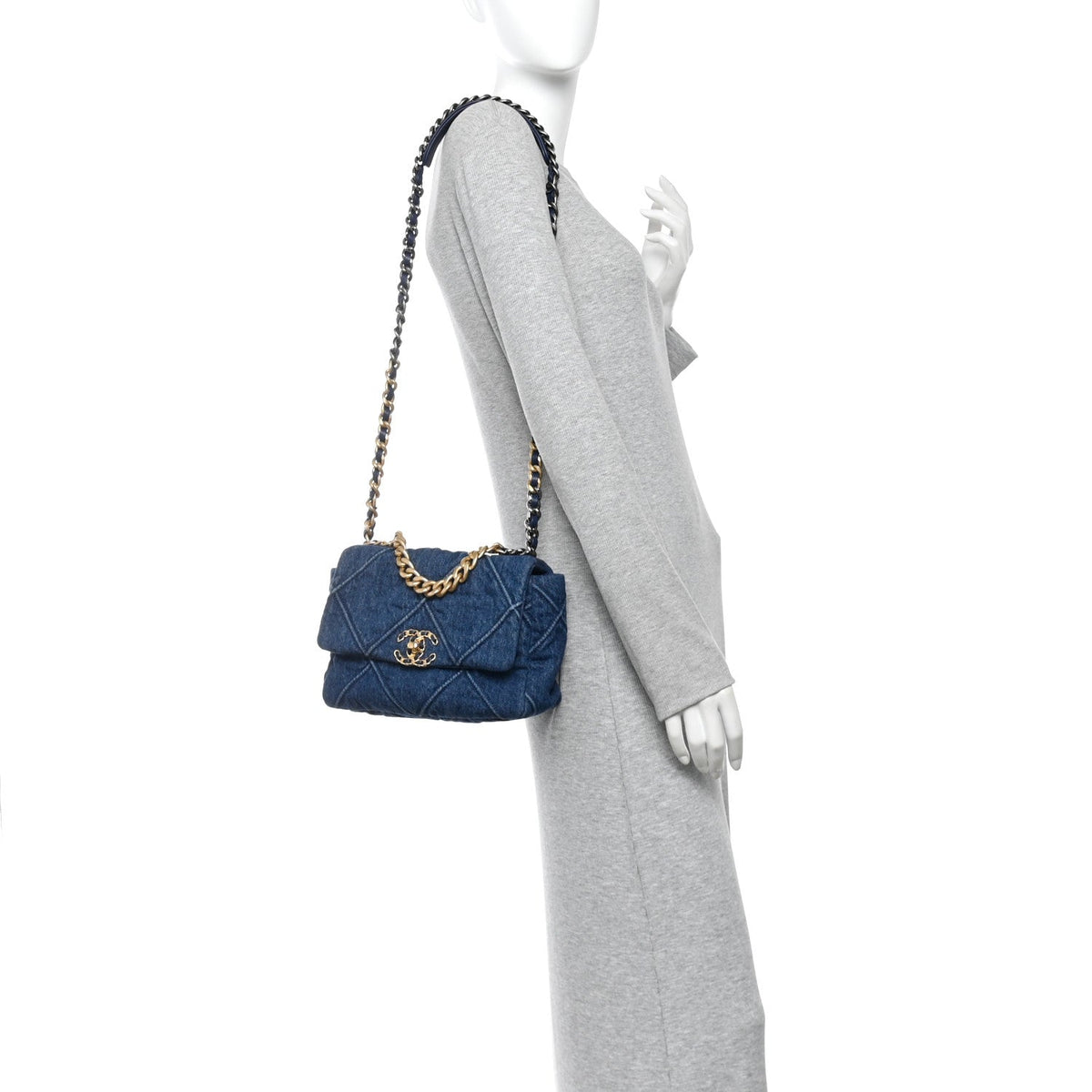 Medium Quilted Flap Shoulder Bag - Blue