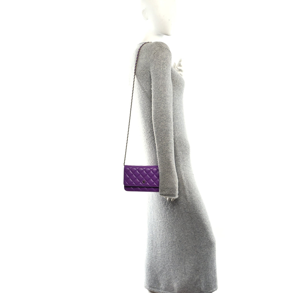 Quilted Caviar Wallet Bag - Purple