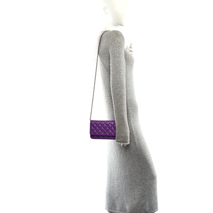Quilted Caviar Wallet Bag - Purple