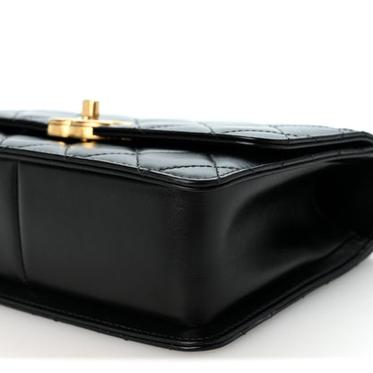 Quilted Calfskin Flap Shoulder Bag - Black