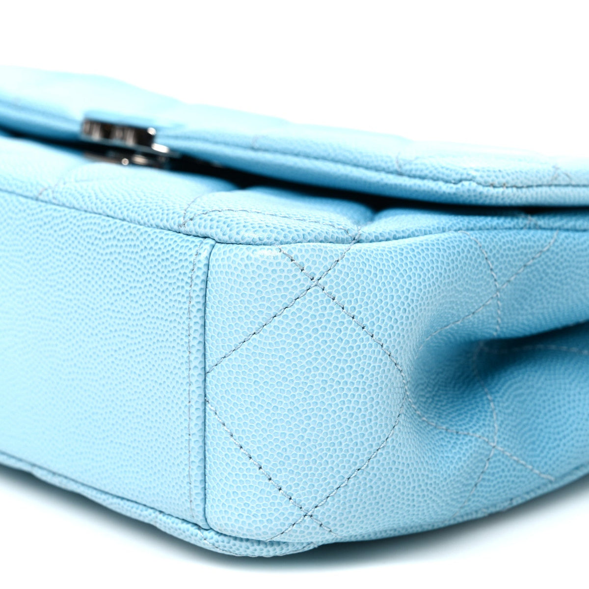 Quilted Caviar Flap Shoulder Bag - Light Blue