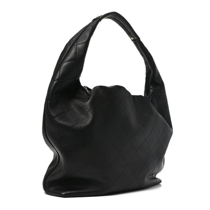 Small Quilted Calfskin Hobo Bag - Black
