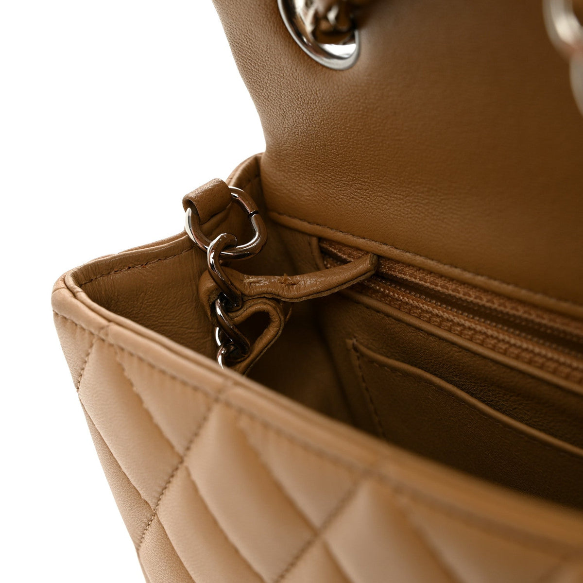 Mini Quilted Lambskin Flap Shoulder Bag - Tan
