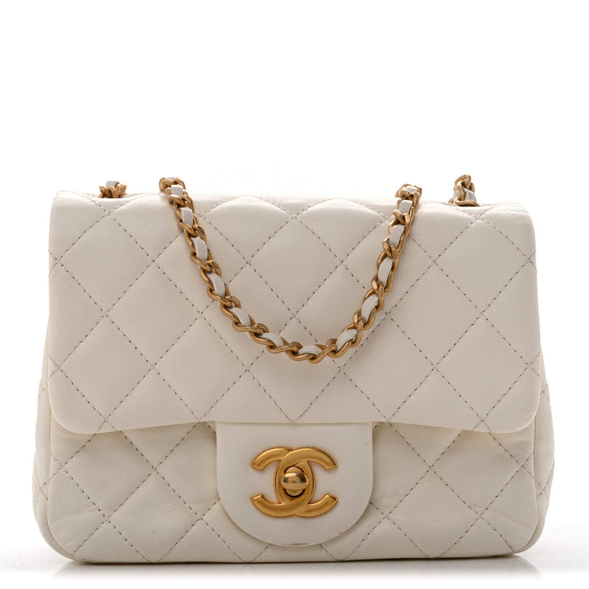 Mini Quilted Lambskin Flap Shoulder Bag - White