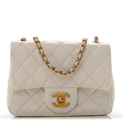 Mini Quilted Lambskin Flap Shoulder Bag - White