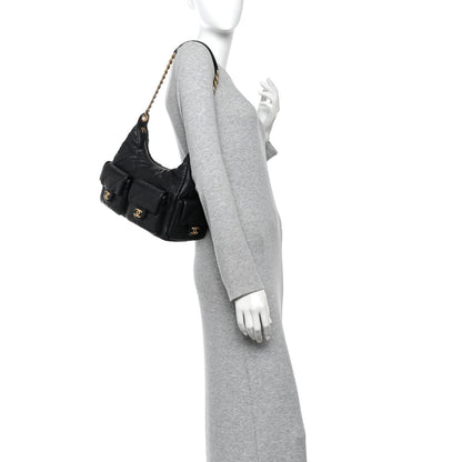 Large Quilted Lambskin Hobo Bag - Black