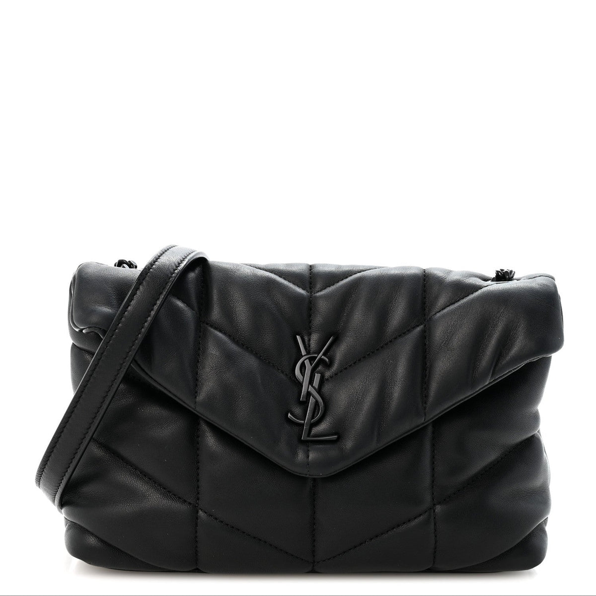 Quilted Lambskin Satchel Bag - Black