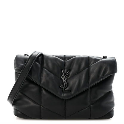 Quilted Lambskin Satchel Bag - Black