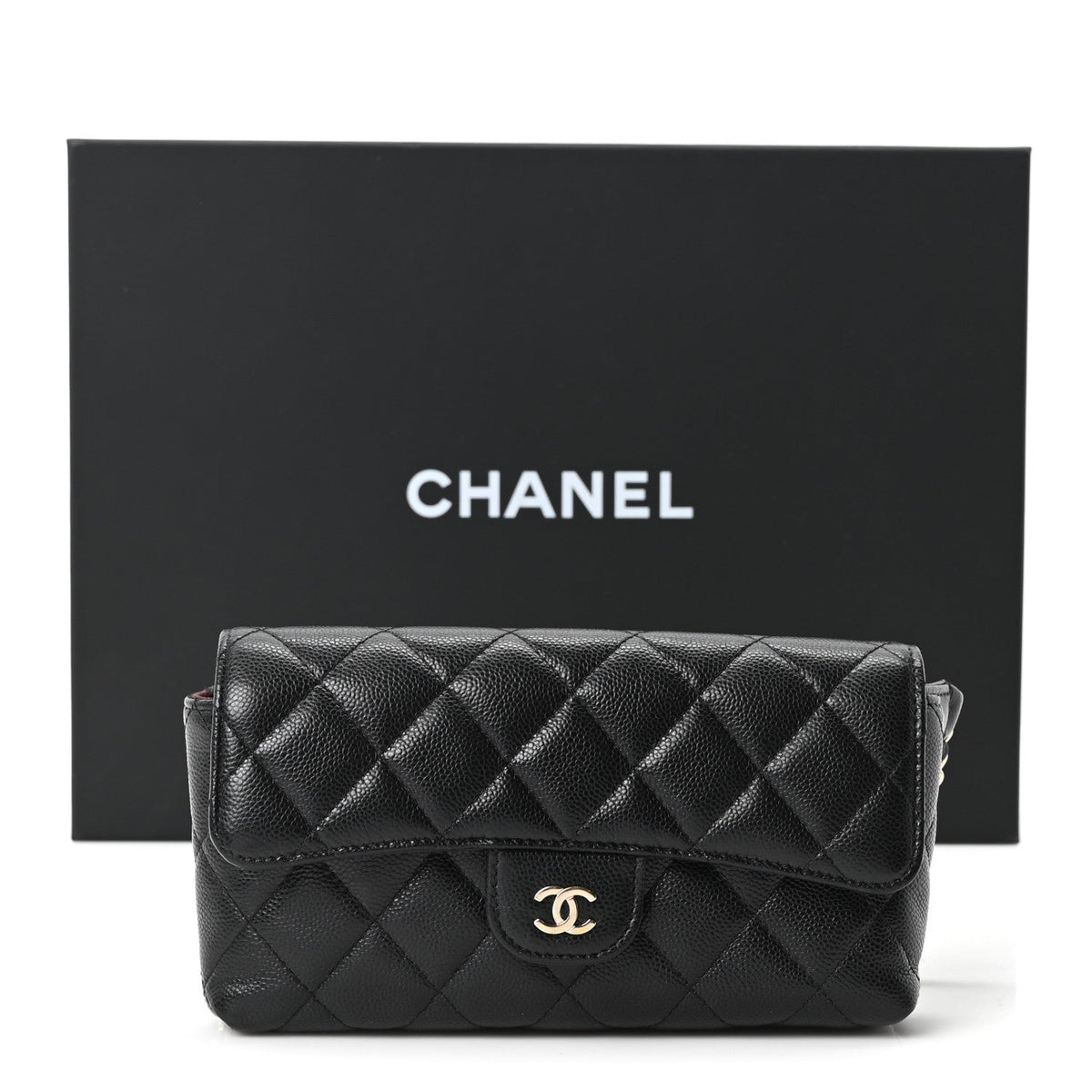 Quilted Caviar Flap Shoulder Bag - Black