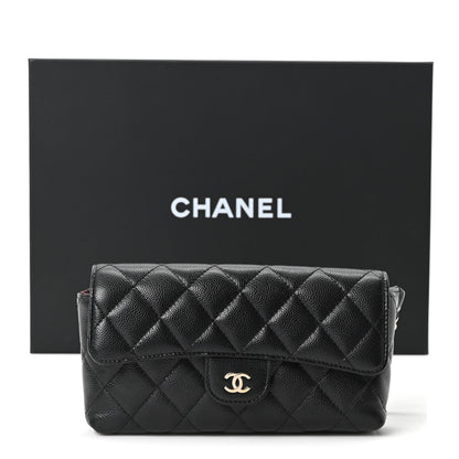 Quilted Caviar Flap Shoulder Bag - Black