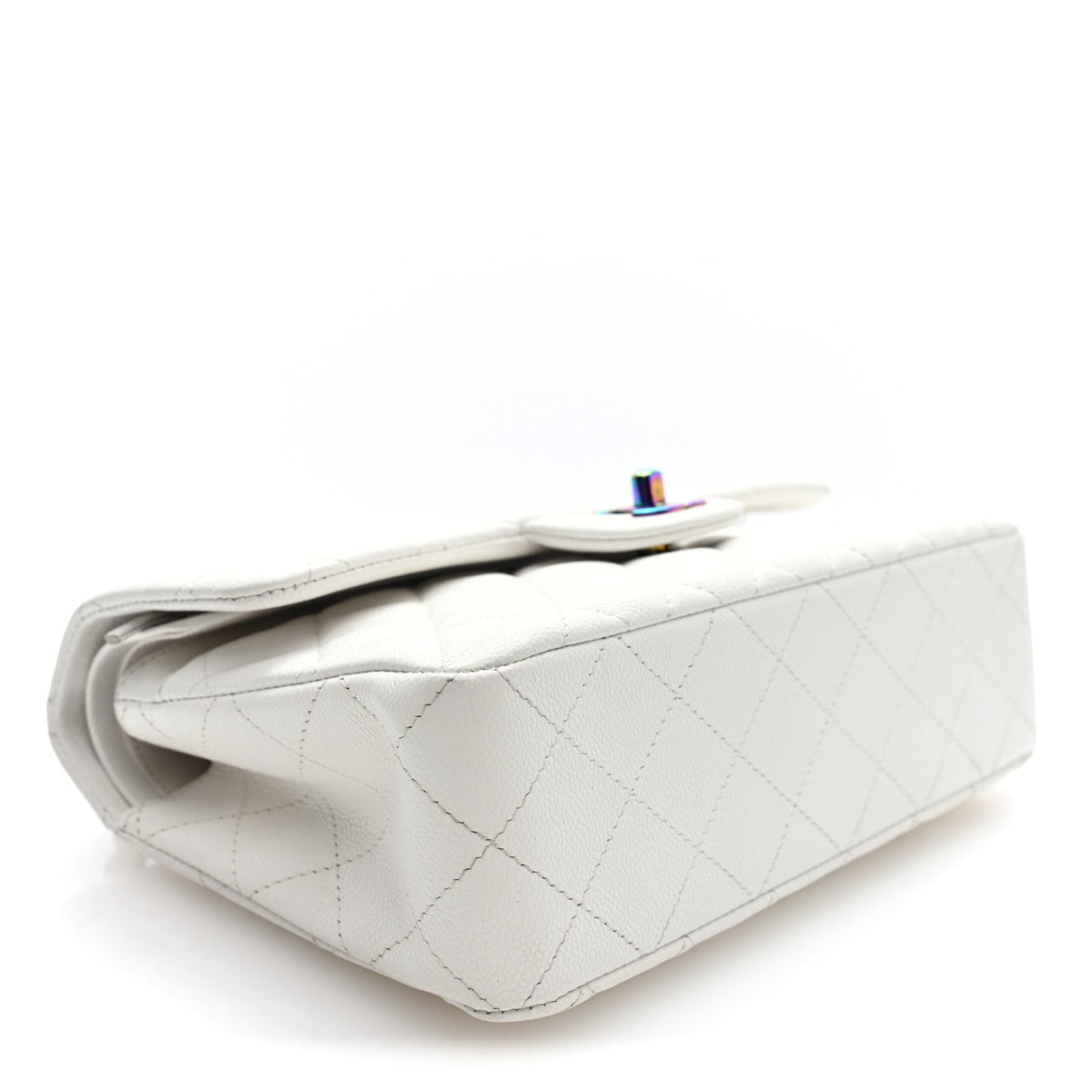 Small Quilted Caviar Flap Shoulder Bag - White