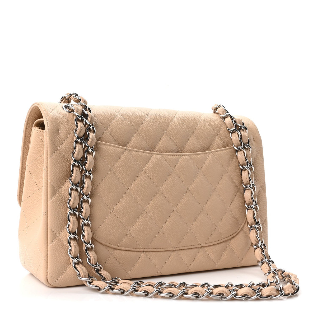 Quilted Caviar Flap Shoulder Bag - Beige