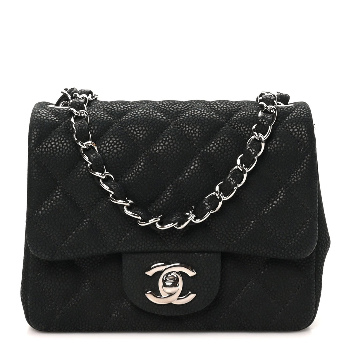Mini Quilted Caviar Flap Shoulder Bag - Black