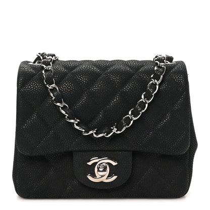 Mini Quilted Caviar Flap Shoulder Bag - Black
