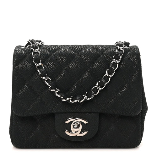 Mini Quilted Caviar Flap Shoulder Bag - Black